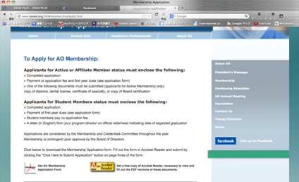 3: すると次の画面が表示されます左下のGet AO Membership Application Formをクリックして下さい。